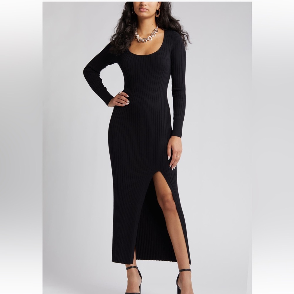 Open Edit Long Sleeve Rib Sweater Dress